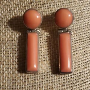 Vintage Sterling Silver Agate Earrings  Natural Inlay Stone 9.8g